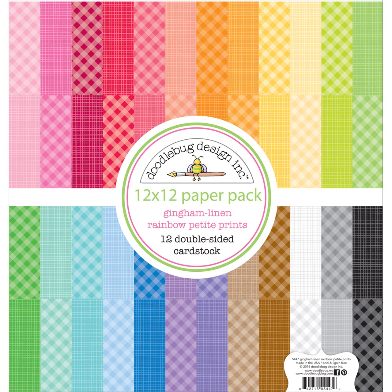 Doodlebug Petite Prints Double-Sided Cardstock 12"X12" 24/Pk-Gingham-Linen Rainbow, 24 Designs/1 Each